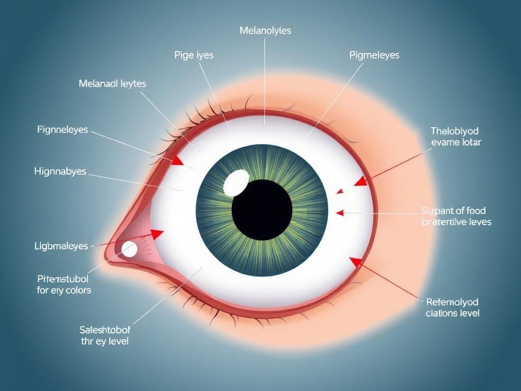Diagram showing the structure of the iris and how pigmentation affects eye color