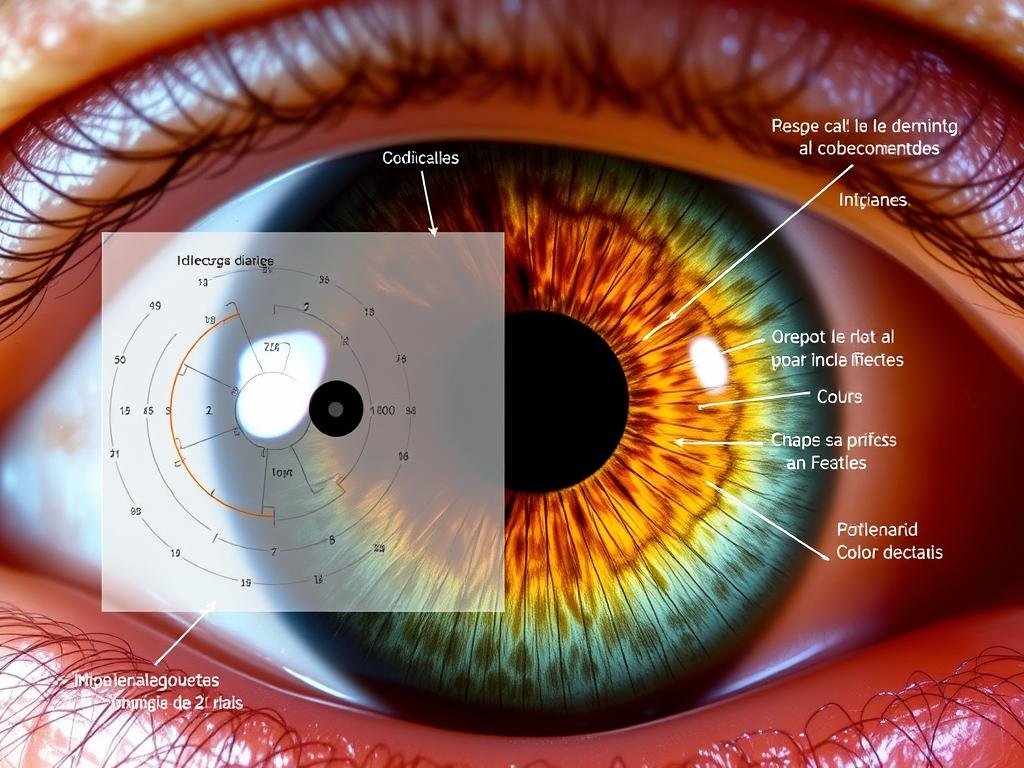 Ejemplo de análisis de iris utilizando un mapa iridológico con anotaciones