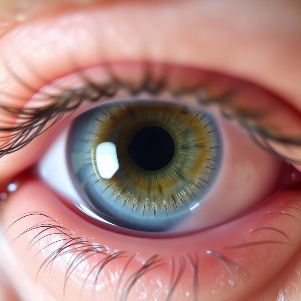 Eye with arcus senilis showing white-gray ring around the cornea