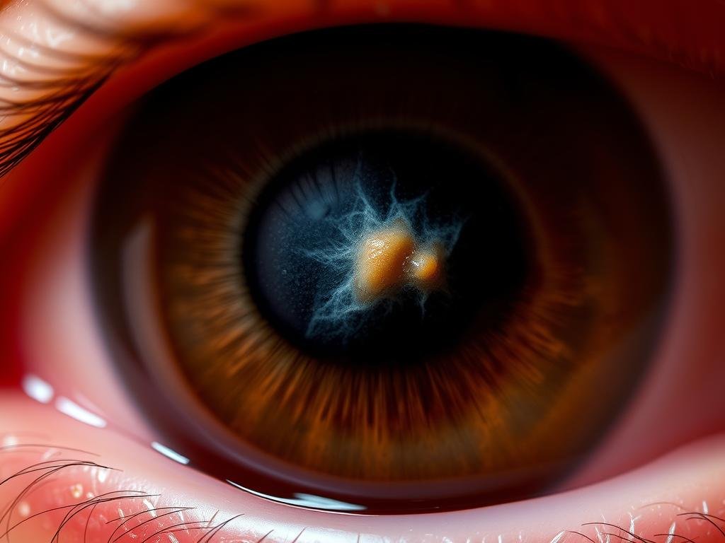 Eye with iris tumor showing growth on the iris surface