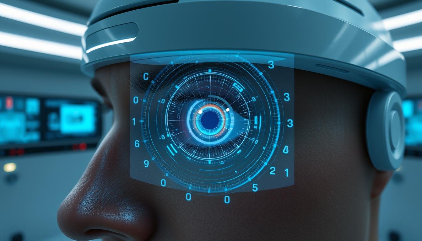 Futuristic iris scanning technology showing advanced applications in healthcare and security