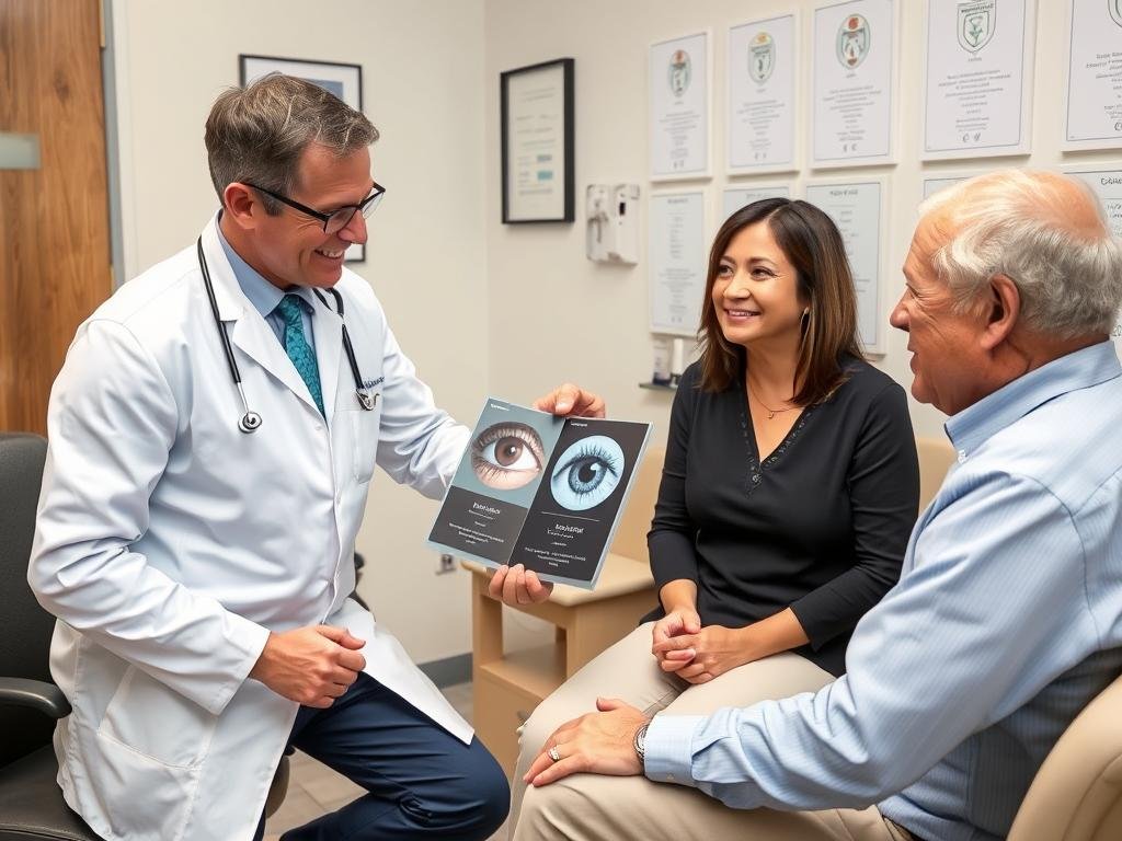 Healthcare professional explaining Medical Iris benefits to a patient Healthcare professional explaining Medical Iris benefits to a patient