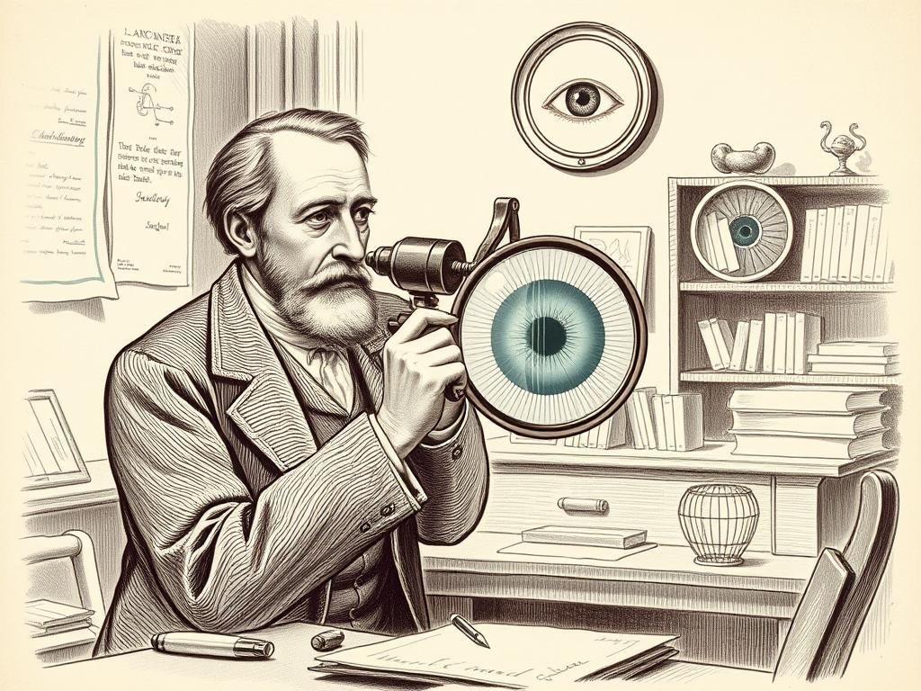 Ignaz von Peczely, fundador de la iridología moderna, examinando un iris
