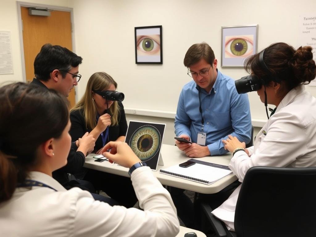 Iridologist attending continuing education workshop for iridology certification Canada maintenance