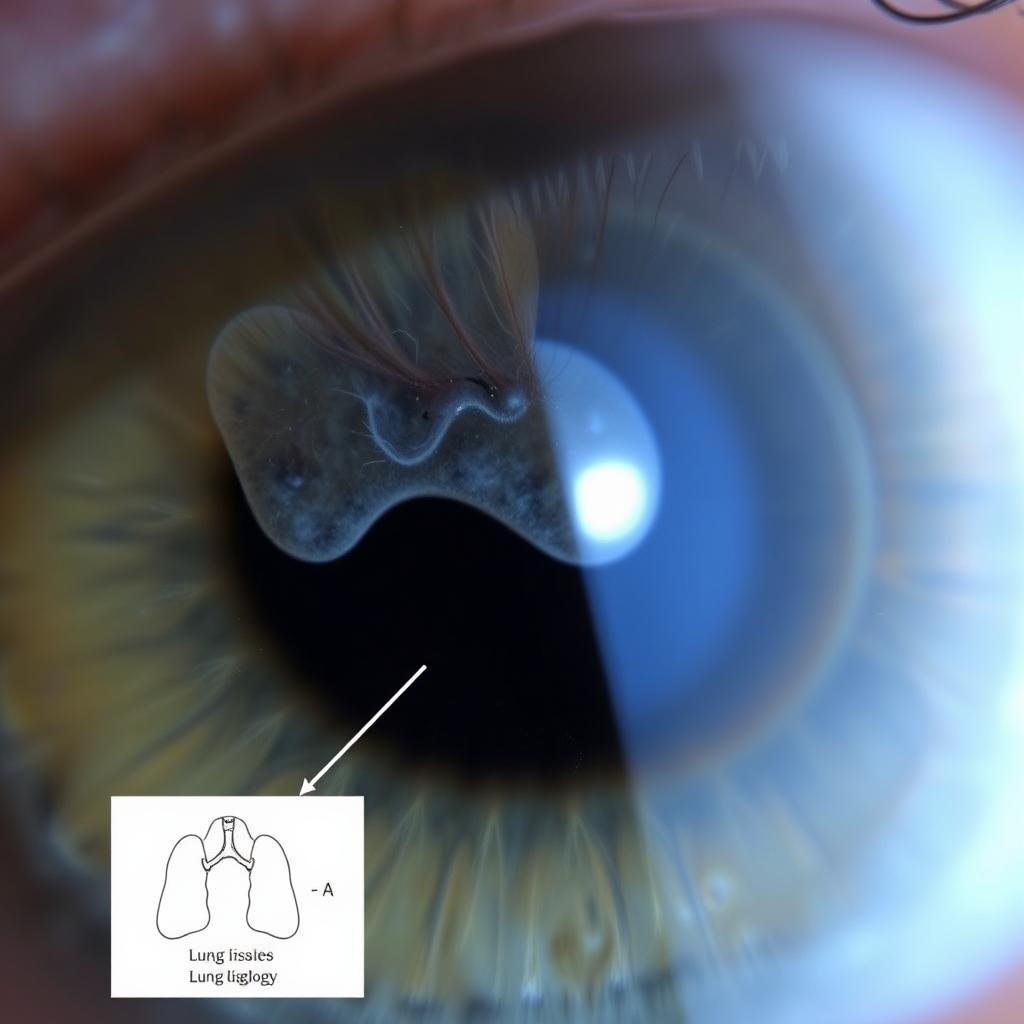 Iris section showing claimed lung cancer signs according to iridology principles