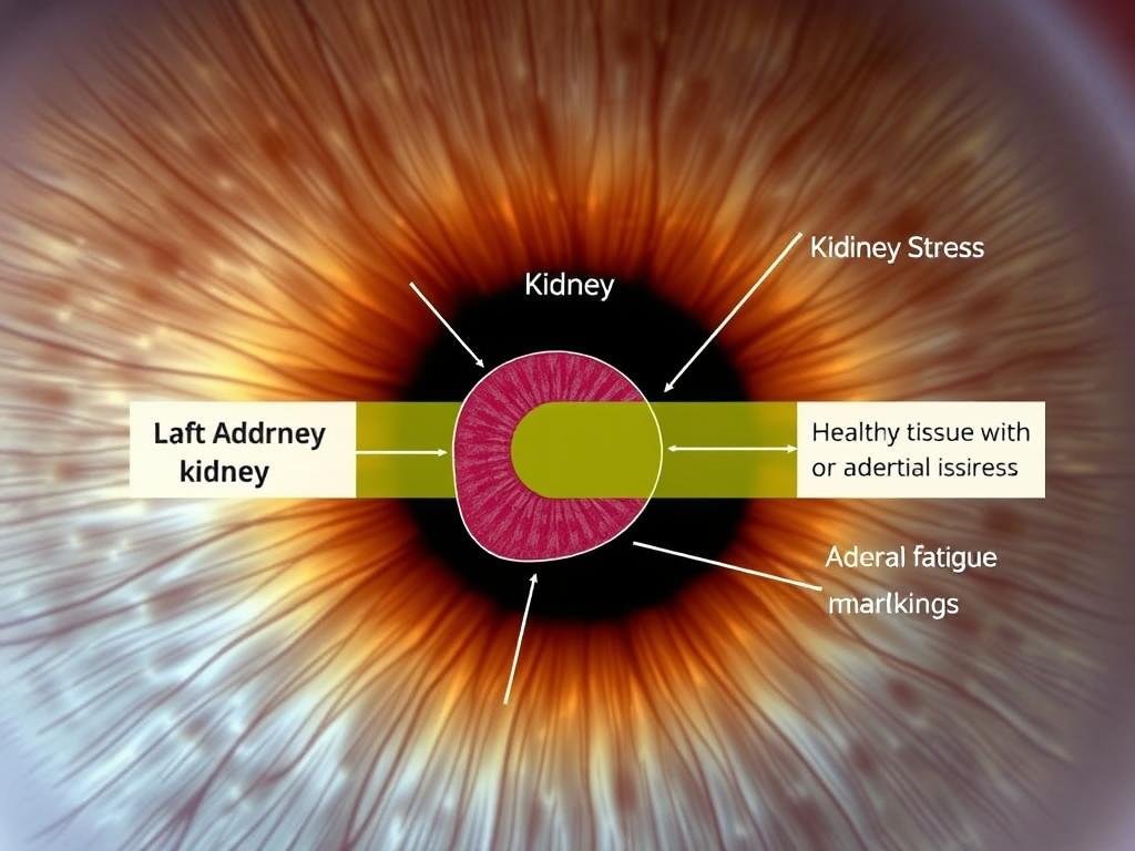 Kidney and adrenal zone in the left eye iridology map