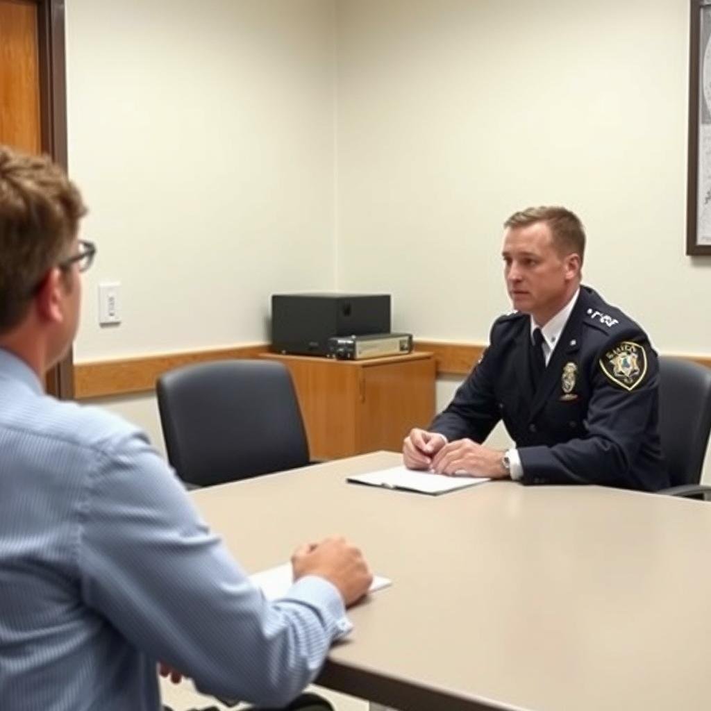 Law enforcement officer using eye reading techniques during an interview
