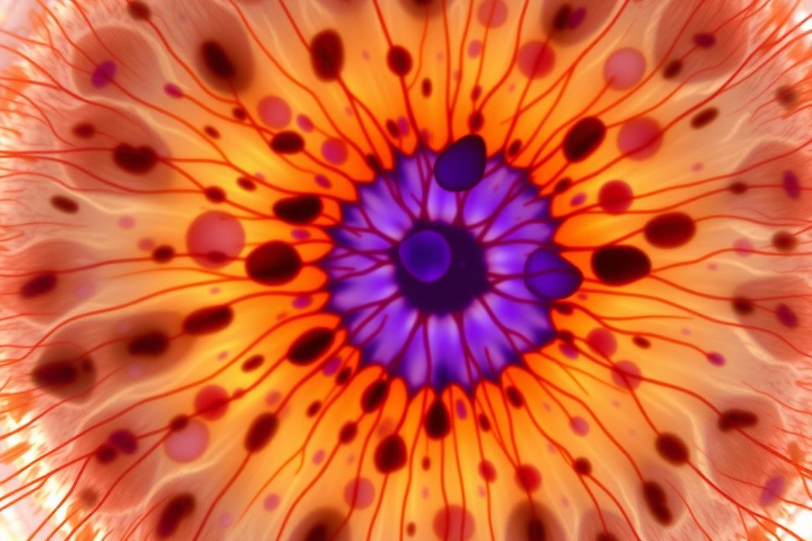 Microscopic view of iris (medical term) tissue showing cellular structure and pigmentation Microscopic view of iris (medical term) tissue showing cellular structure and pigmentation