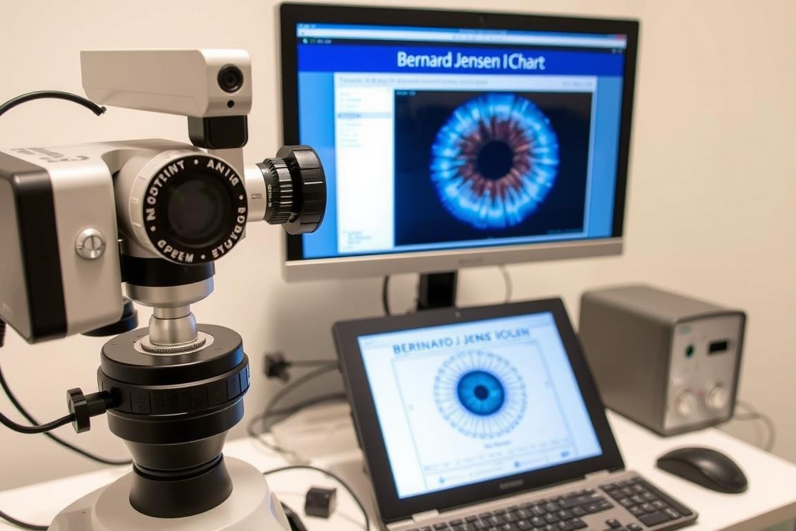 Modern digital iridology equipment with Bernard Jensen chart reference Modern digital iridology equipment with Bernard Jensen chart reference
