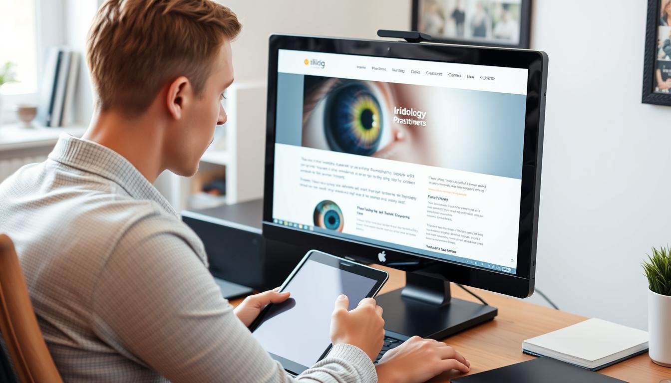 Patient researching and selecting a qualified iridology practitioner online
