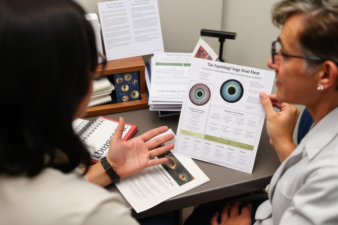 Person asking questions during an iridology consultation