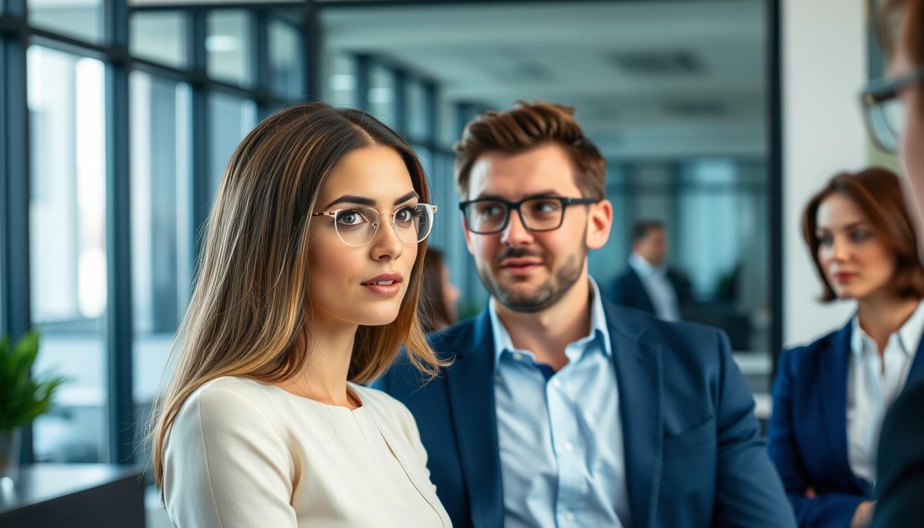 Person confidently using eye reading techniques in a professional setting Person confidently using eye reading techniques in a professional setting