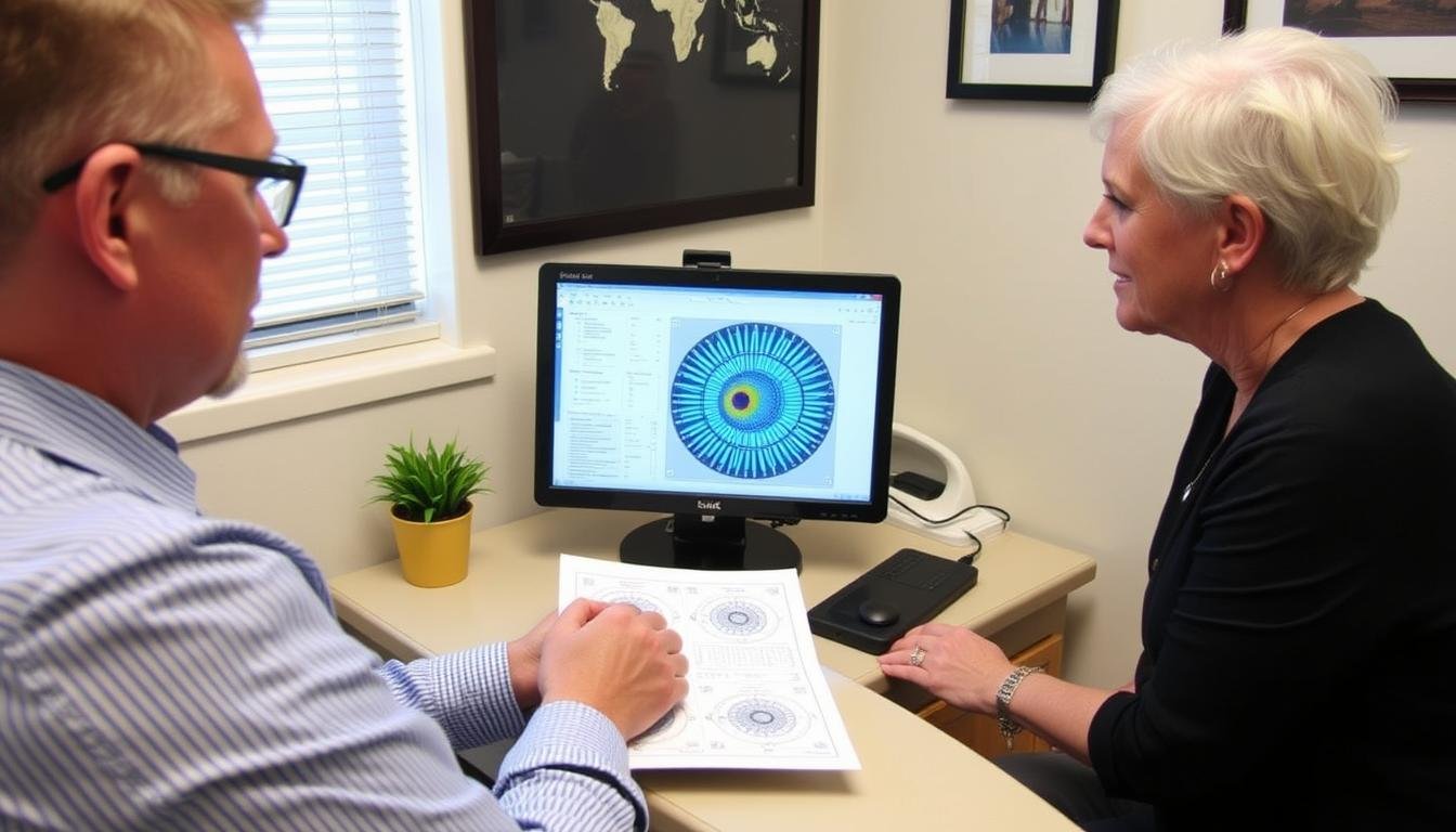 Person consulting with an iridologist about their iridology map reading