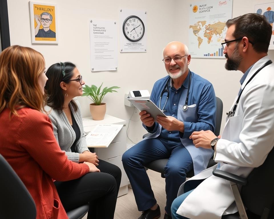 Person discussing iridology findings with both an iridologist and a conventional doctor