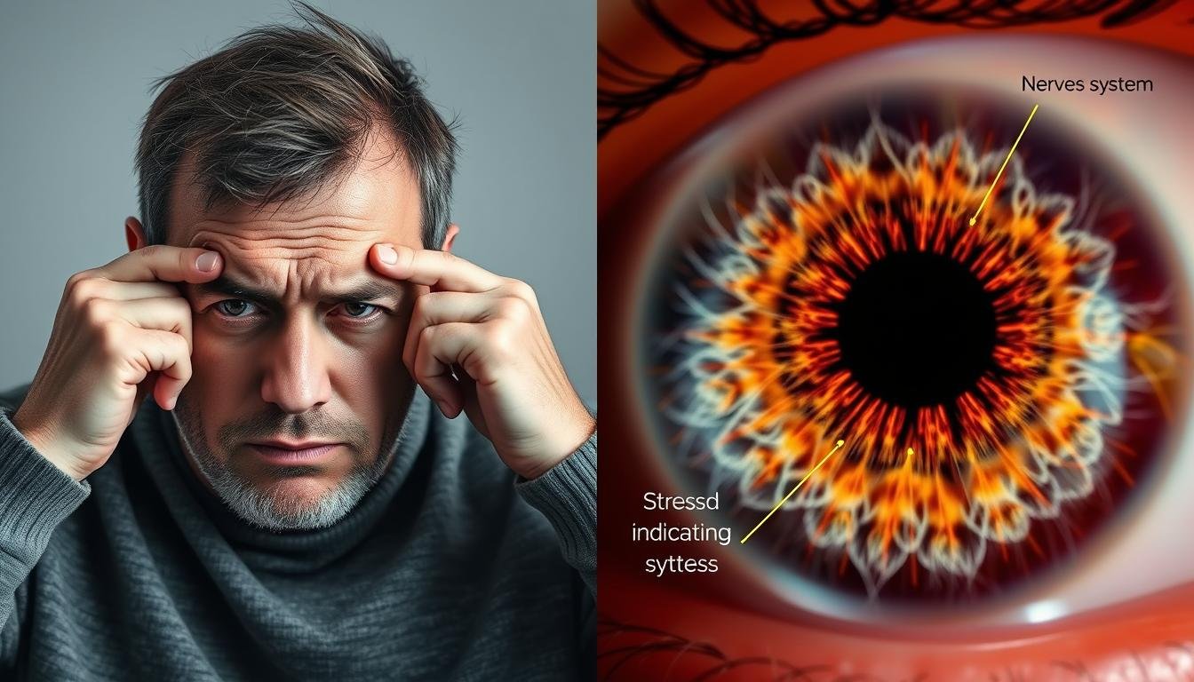 Person experiencing stress with iris showing nervous system patterns