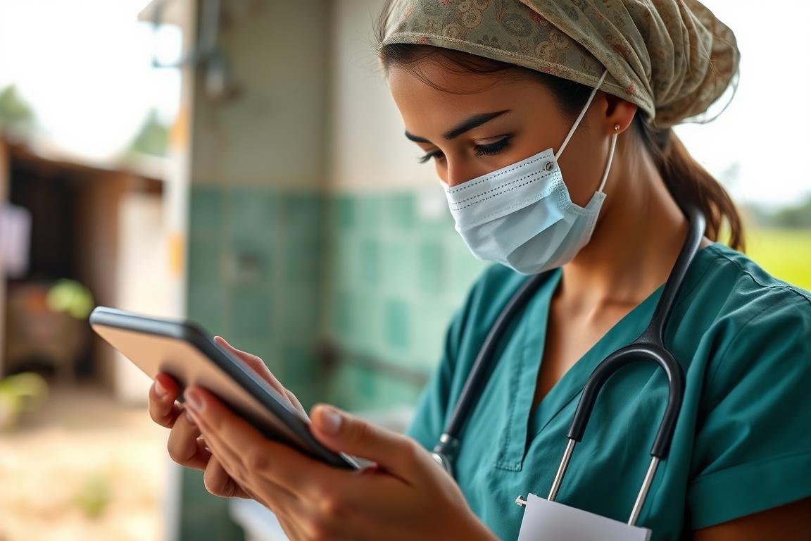 Portable Medical Iris scanner being used in a remote healthcare setting
