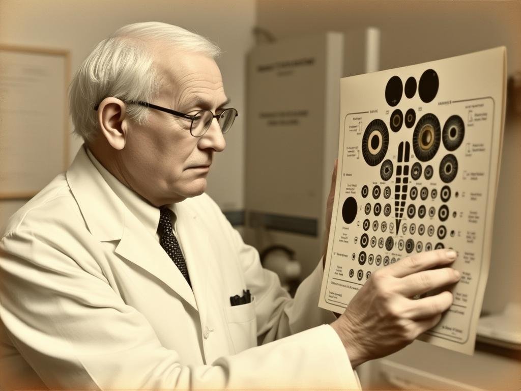 Portrait of Dr. Bernard Jensen with an iridology chart Portrait of Dr. Bernard Jensen with an iridology chart