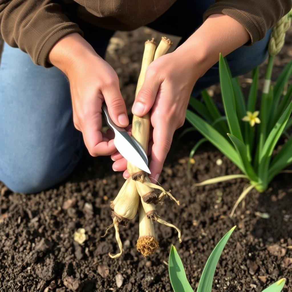 Proper iris rhizome division demonstration