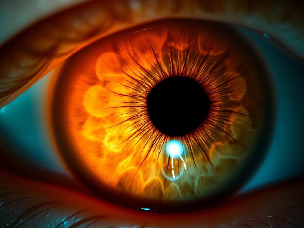 Right eye iris showing white markings in the respiratory zone based on iridology eye chart right eye analysis