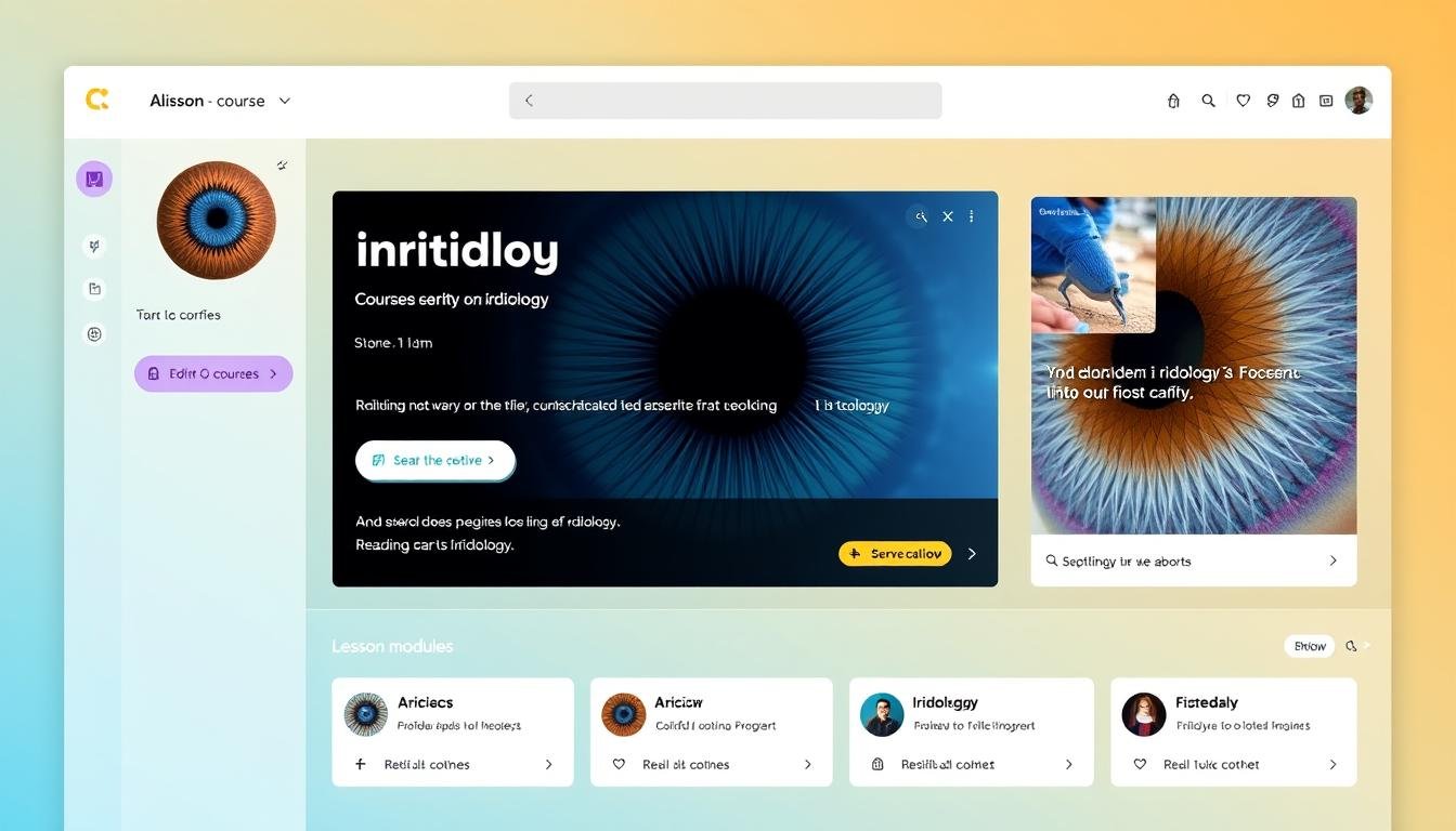 Screenshot of Alison's free iridology course online showing course interface and content