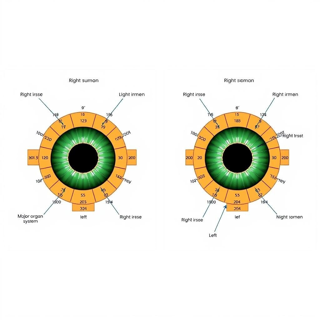 Simplified iridology map showing the main organ correspondences in the iris