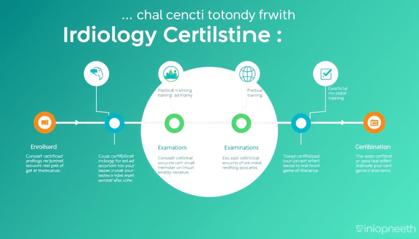 Timeline showing steps for completing iridology certification Canada program