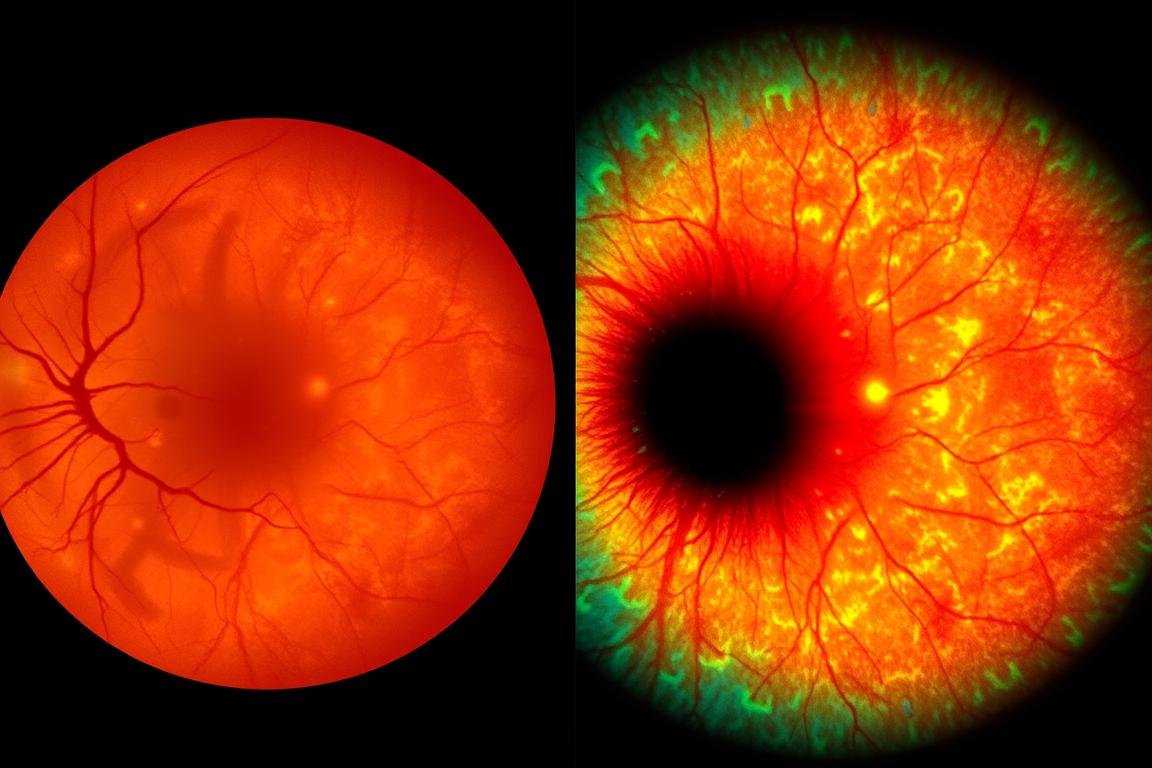 AI analysis of retinal images showing disease detection capabilities