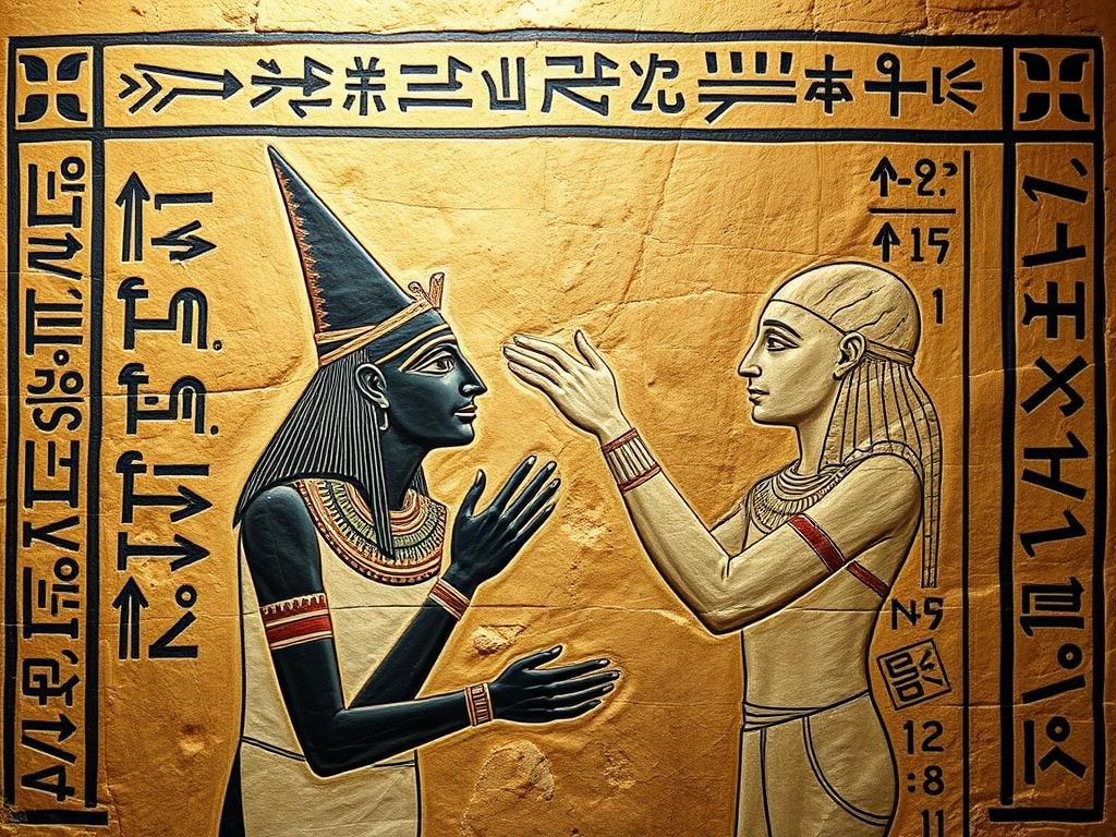 Ancient Egyptian hieroglyphics showing eye examination practices