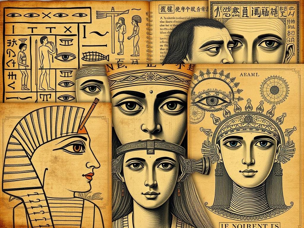 Ancient eye reading practices depicted in historical artwork