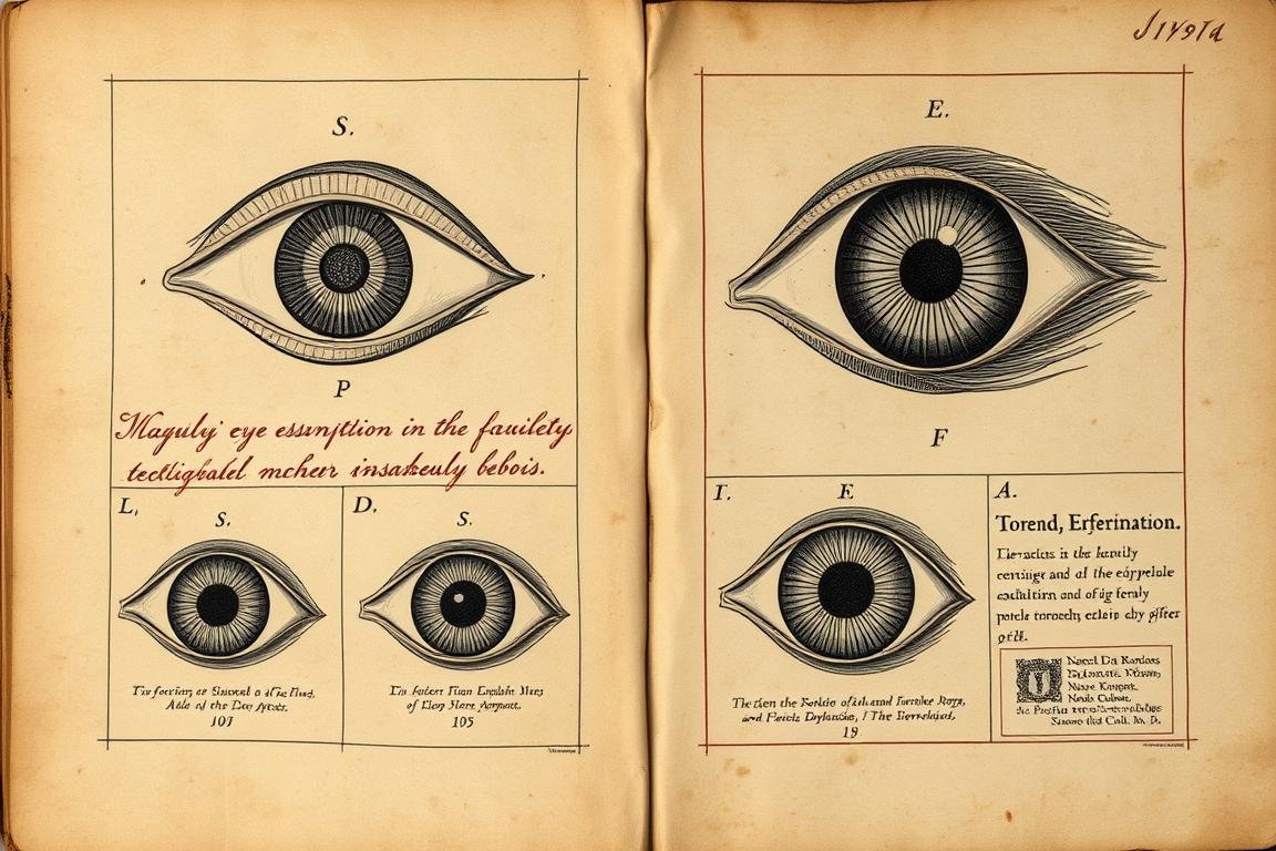 Ancient manuscript showing early eye examination techniques