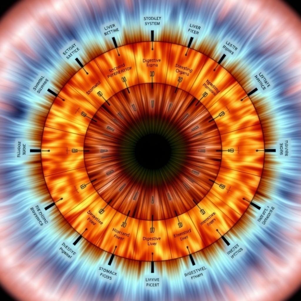 Basic iridology chart showing the main zones and their organ correlations
