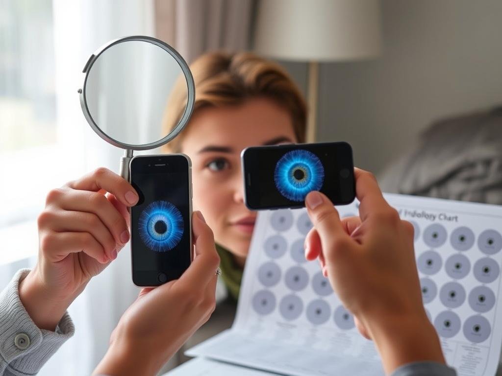 Basic setup for self-examination using an iridology chart at home