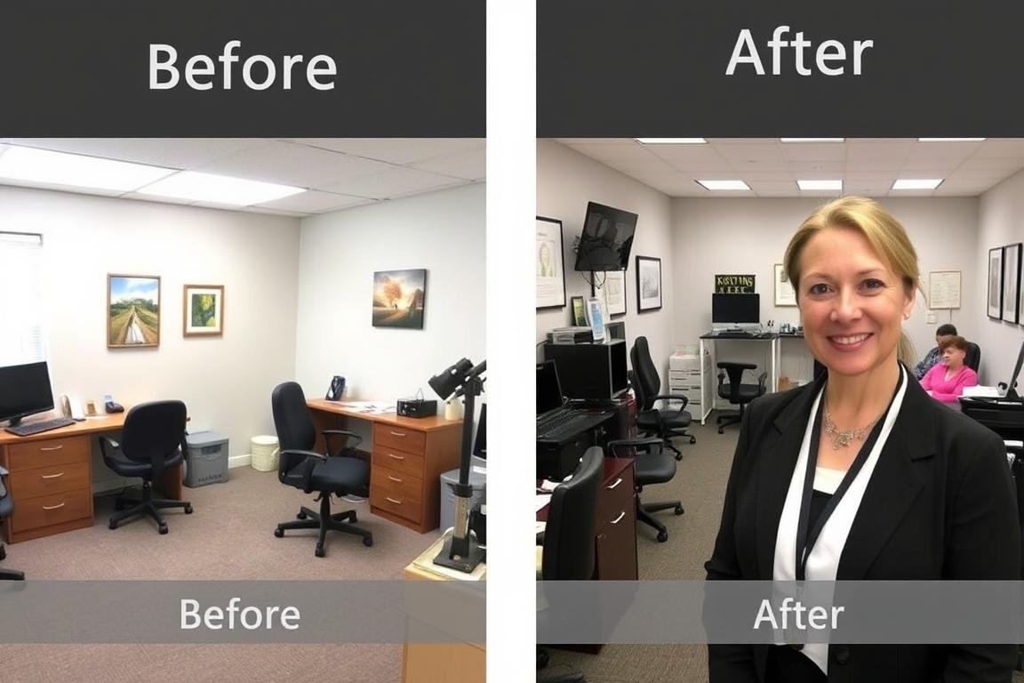 Before and after comparison showing a practitioner's growth in client base after obtaining iridology certification