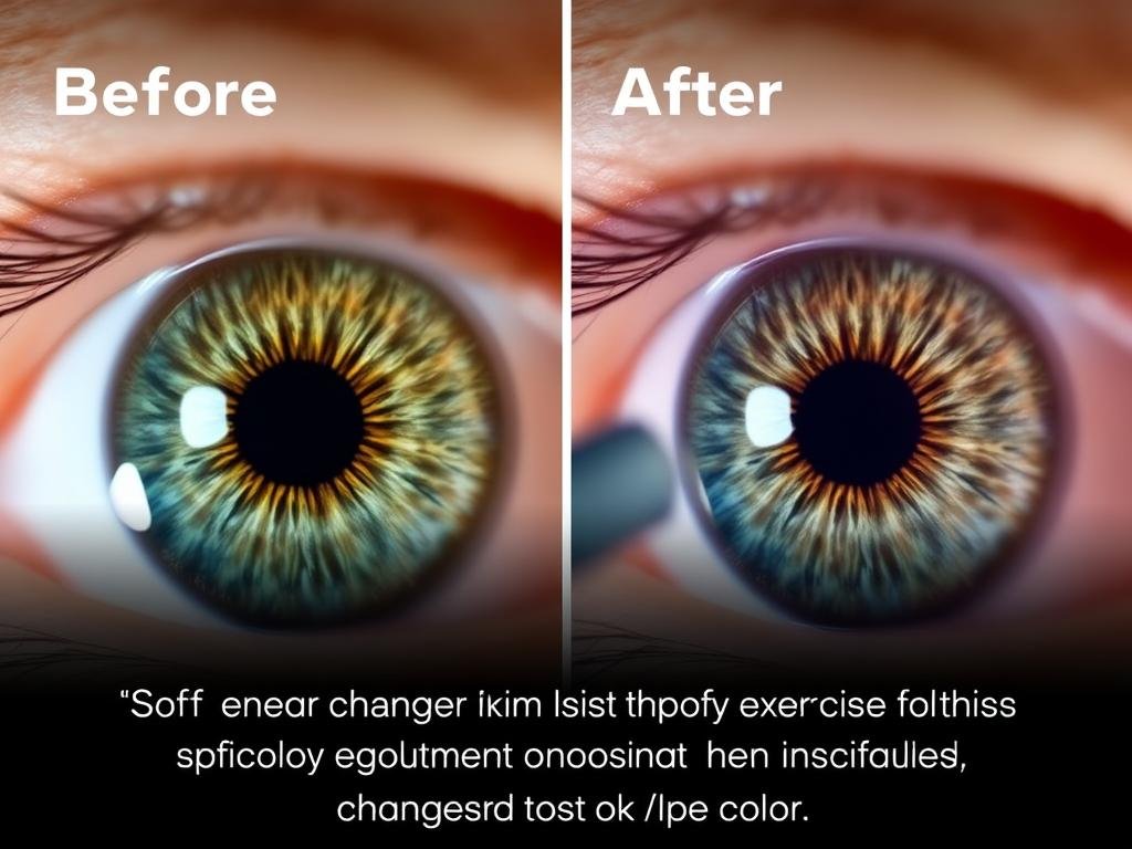 Before and after comparison showing unchanged eye color despite claims about eye exercises