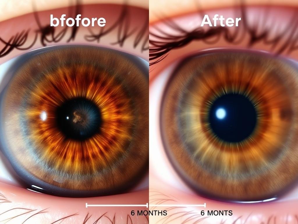 Before and after iris images showing changes following cardiovascular health improvements