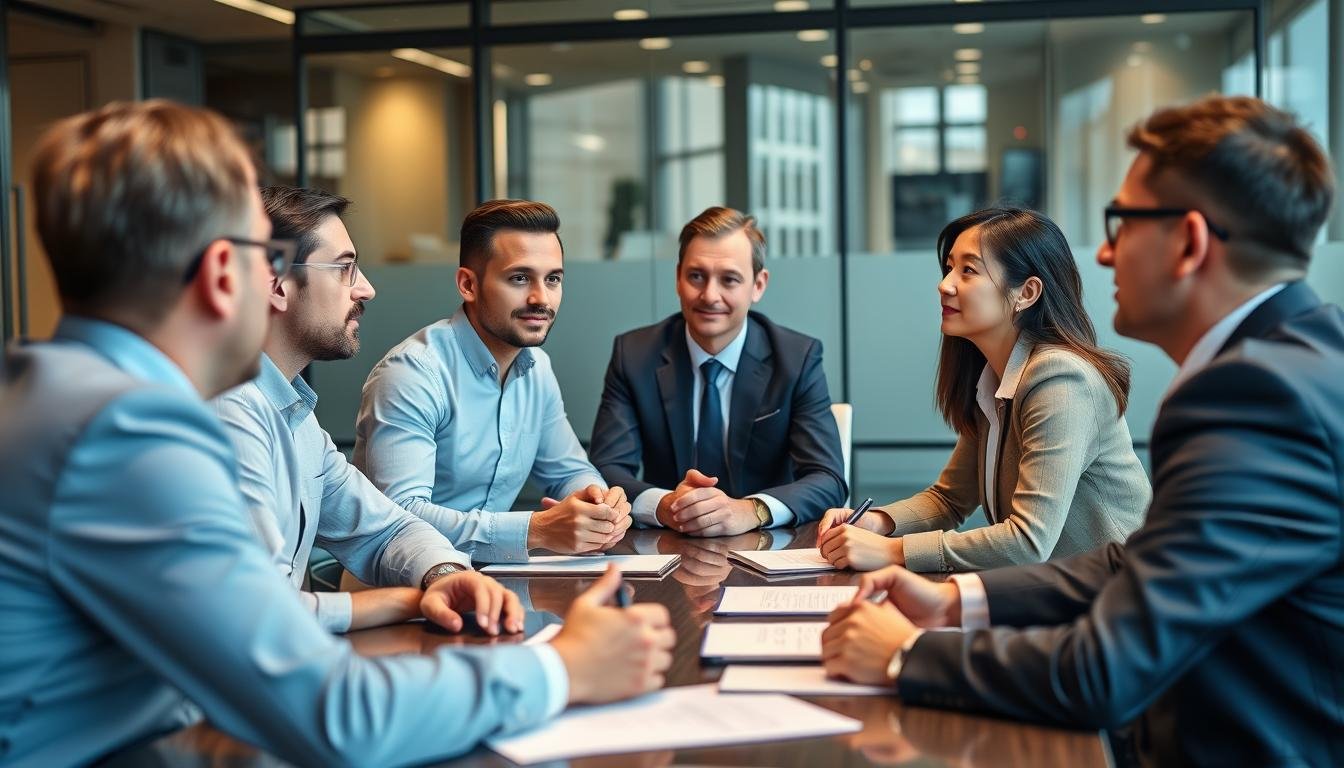 Business professionals using Eye Reading techniques during a negotiation