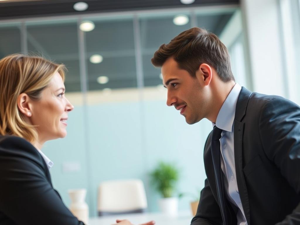 Business professionals using eye reading techniques in a meeting