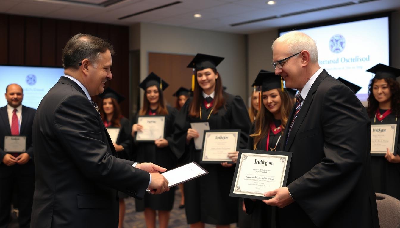 Certification ceremony for newly qualified iridologists receiving their credentials