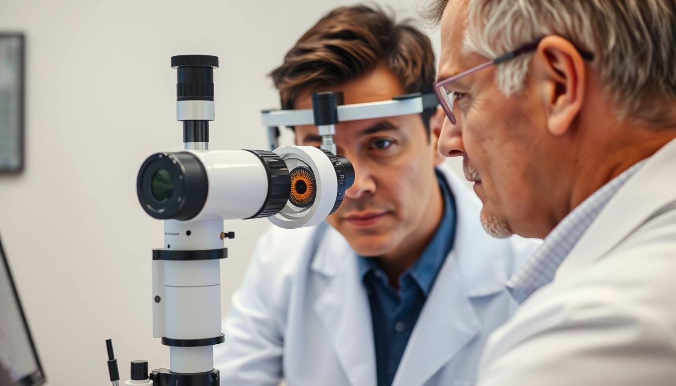 Certified Iridologist examining iris topography using modern equipment