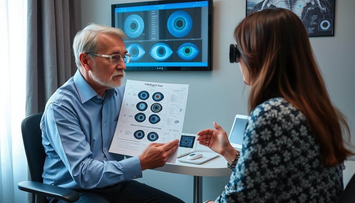 Client receiving detailed explanation of their iris analysis results