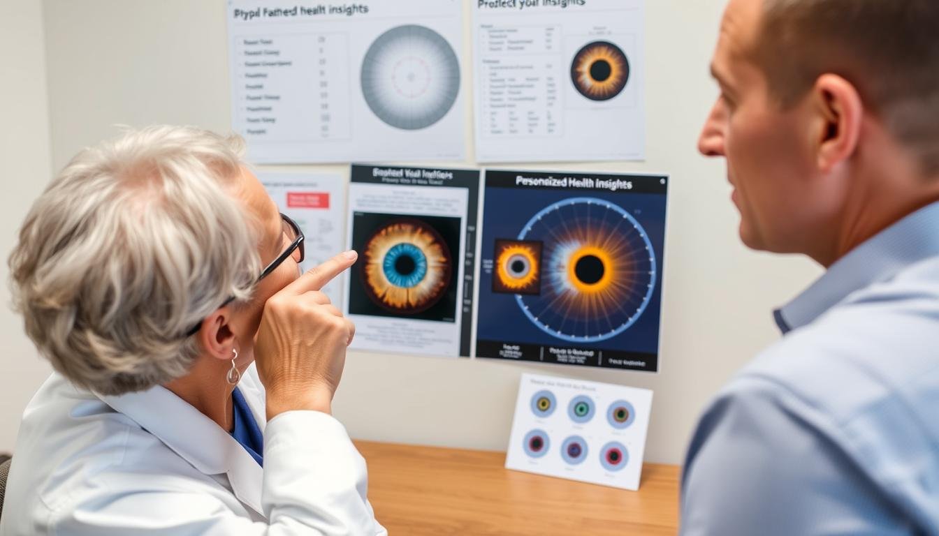 Client receiving personalized health insights from an Iridologist based on iris analysis