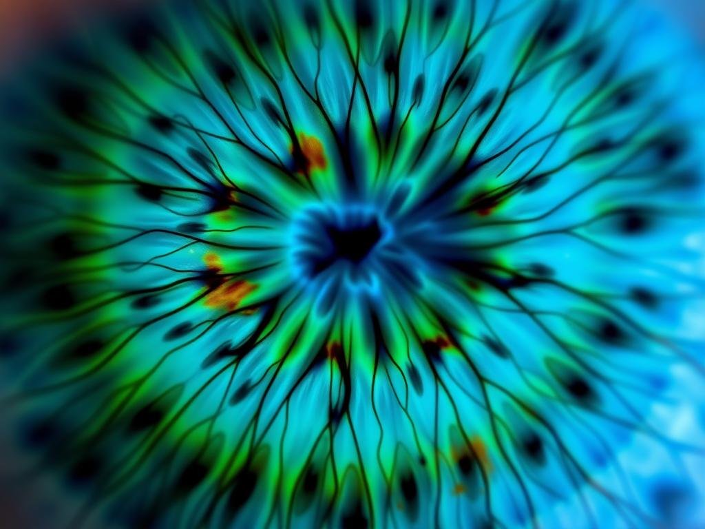 Close-up image of an iris showing patterns that iridologists associate with digestive issues
