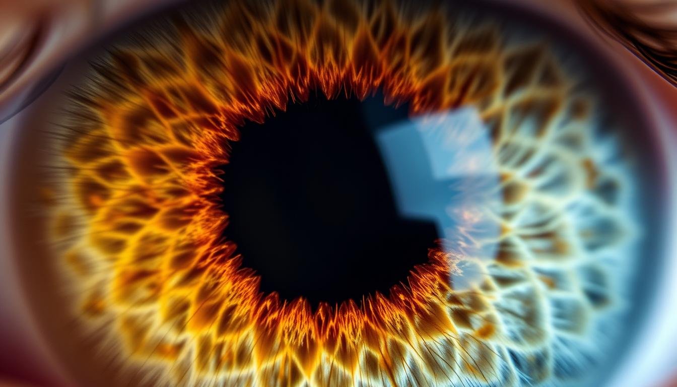 Close-up of a human iris showing the intricate patterns analyzed in Iridology