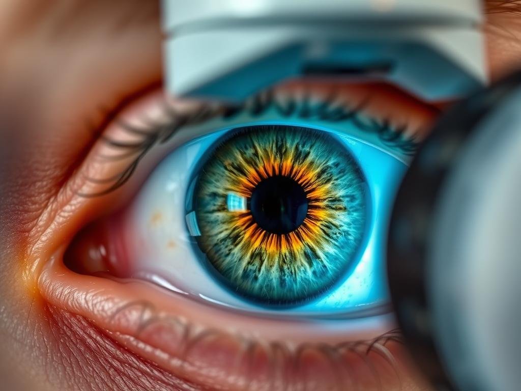 Close-up of an iris being photographed with a specialized iridology camera