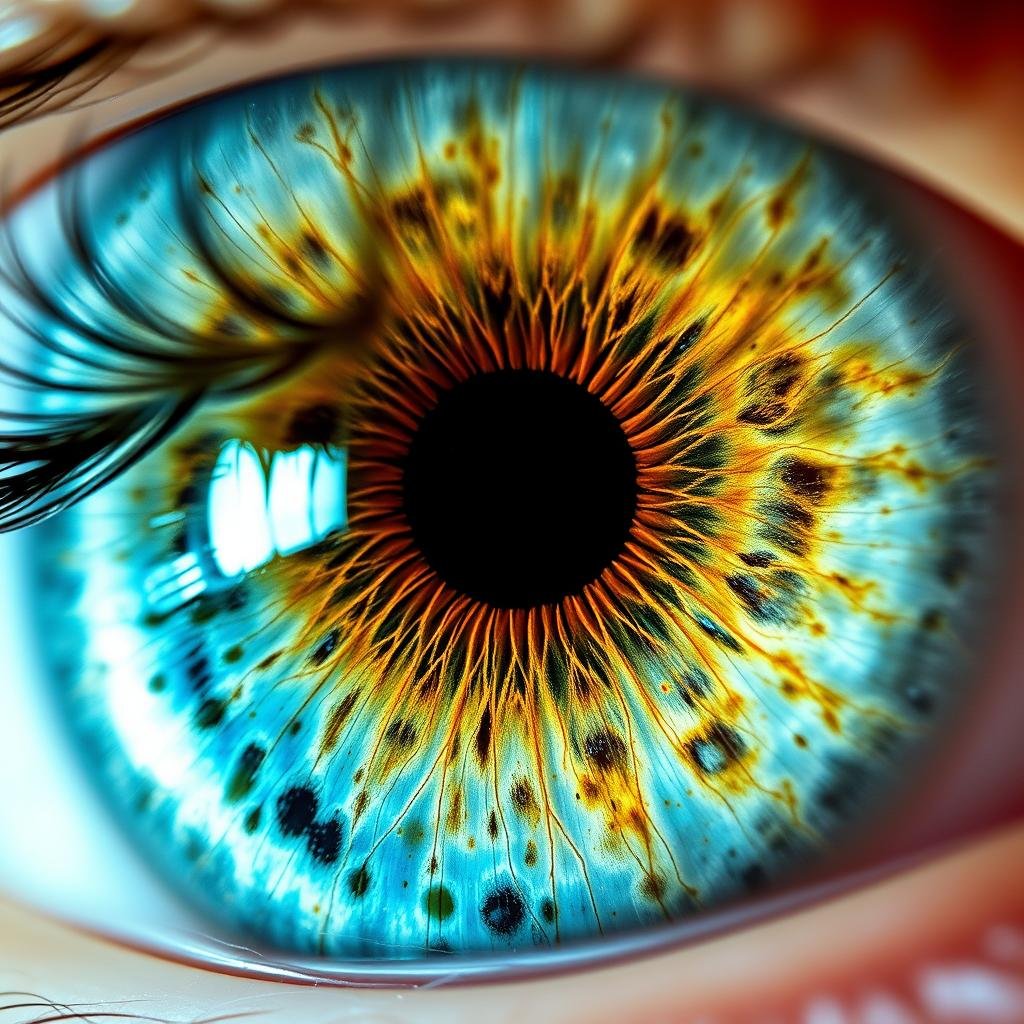 Close-up of an iris examination showing the detailed patterns analyzed by an Iridologist