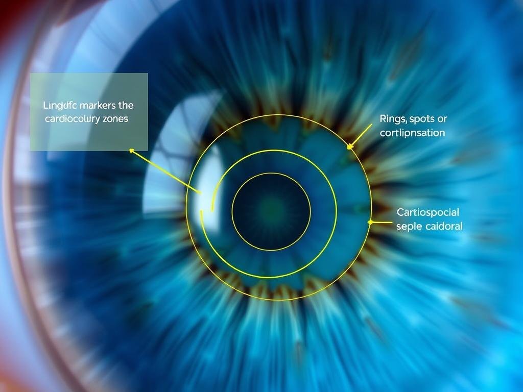 Close-up of an iris showing cardiovascular markers according to iridology