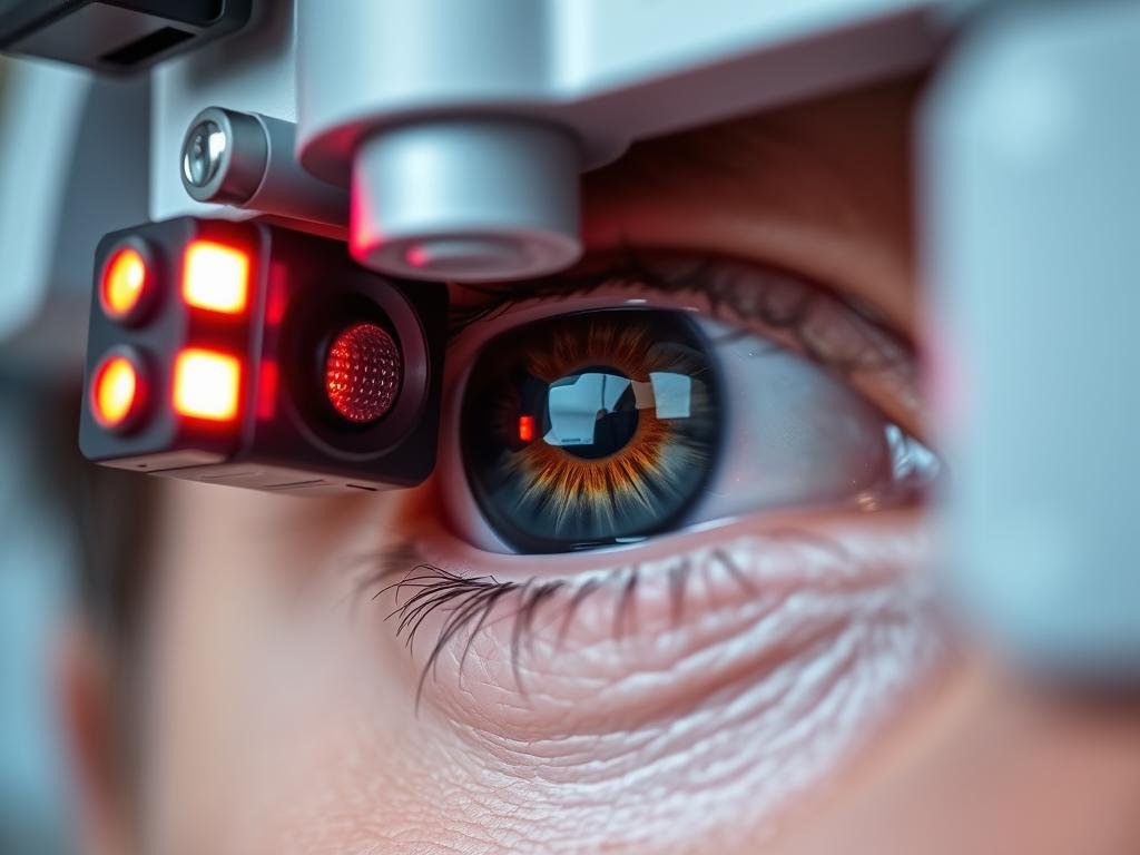 Close-up of eye tracking hardware showing corneal reflection technology