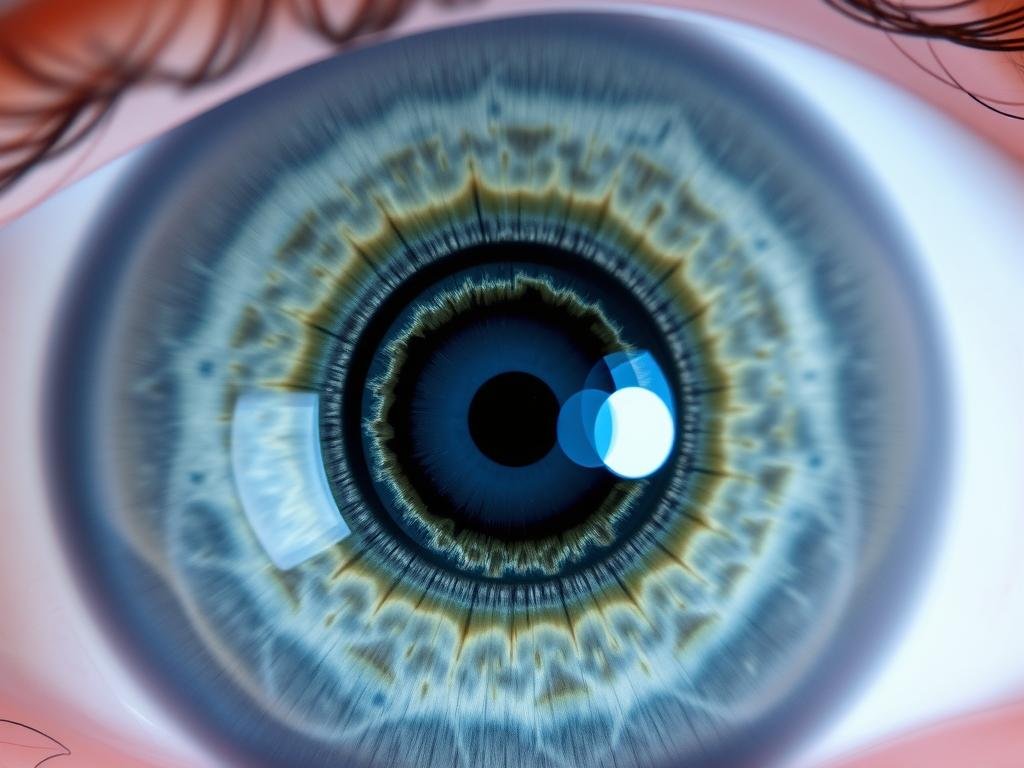 Close-up of eye with multiple deep stress rings