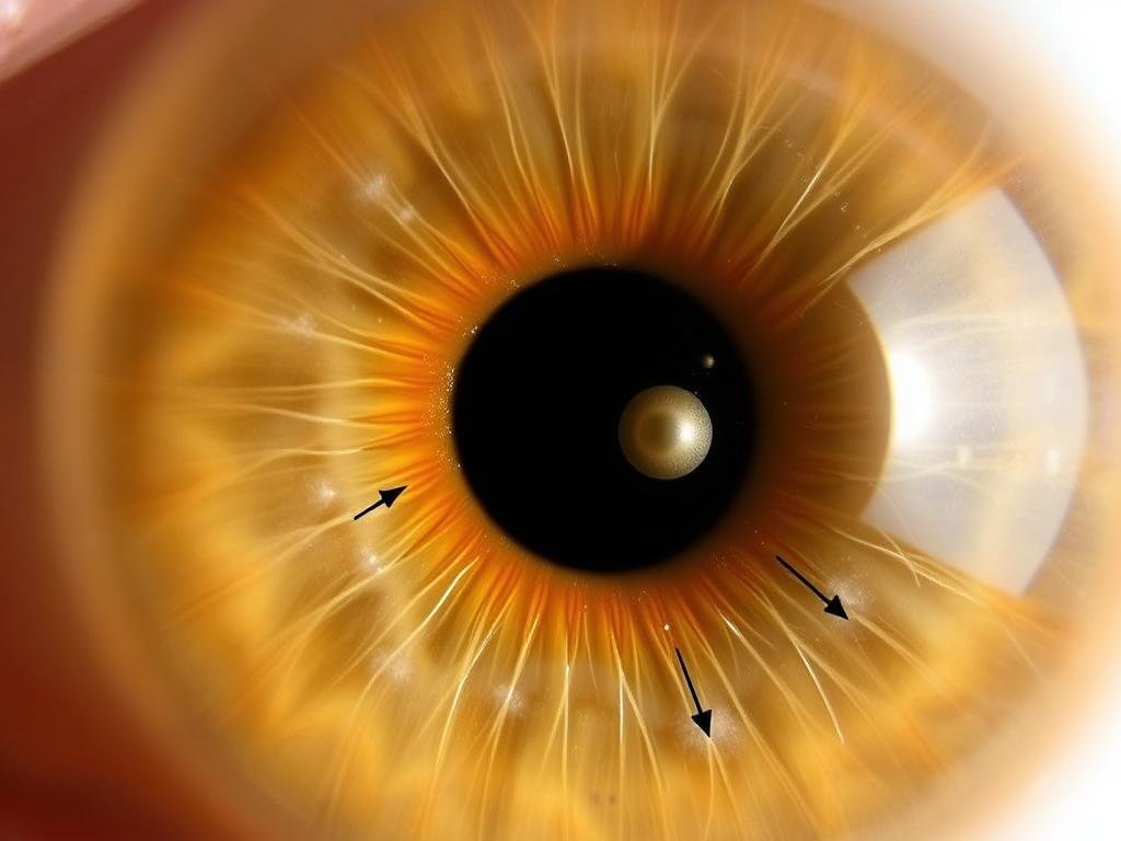 Close-up of gallbladder zone in right eye iris showing signs of congestion and inflammation
