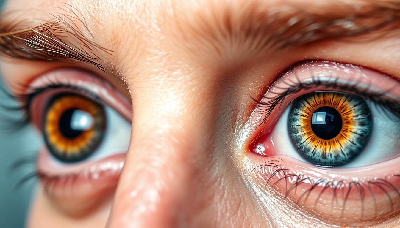 Close-up of human eyes with different colored irises demonstrating Eye Reading features